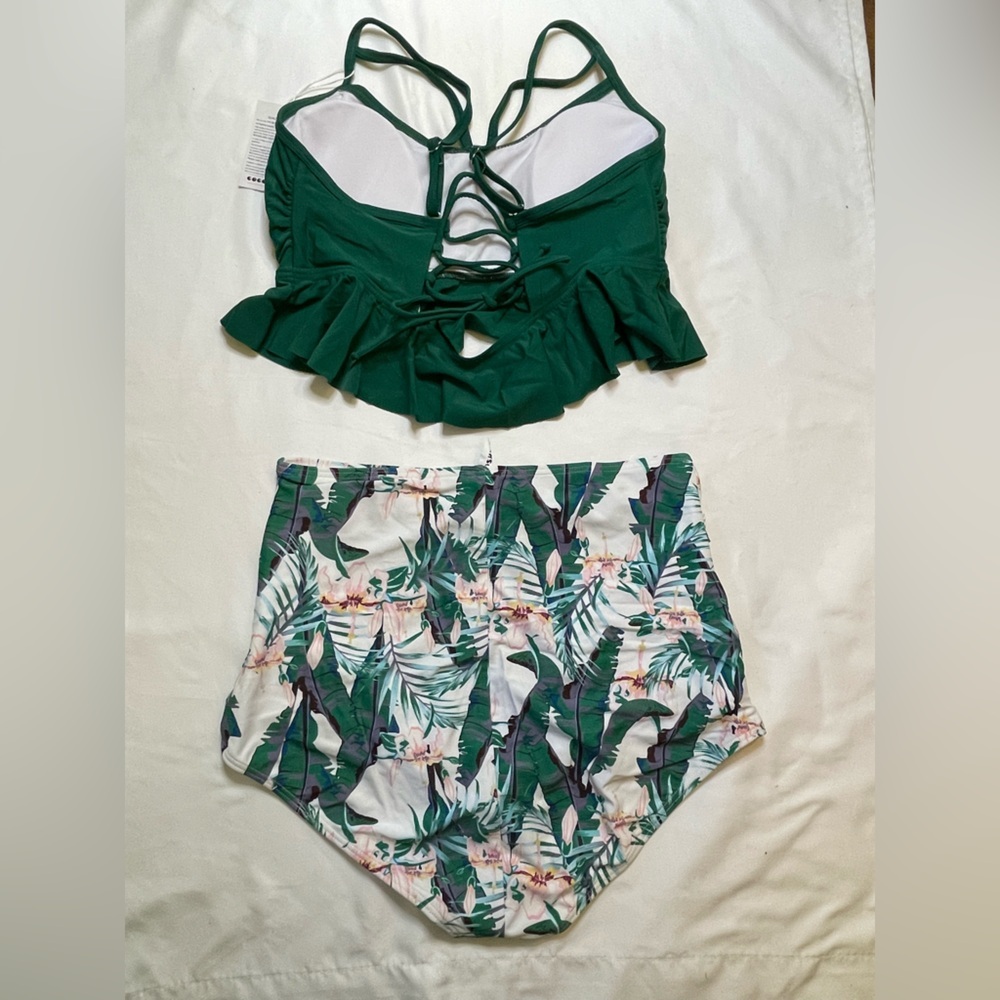 NWT CocoShip size XL green tropical bikini swimsuit - Picture 3 of 11